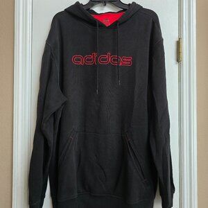 Men's Adidas Hoodie Size XL Black/Red Logo Casual Pullover Sweatshirt